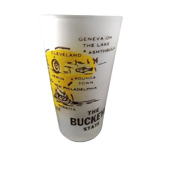 Vintage State Of Ohio Buckeye State Frosted Souvenir Hazel Atlas 1950 - Picture 3 of 10